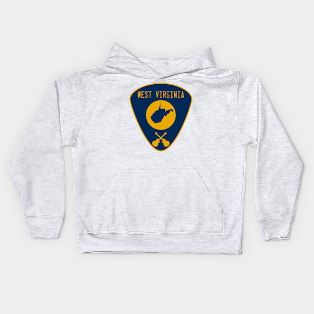 West Virginia Guitar Pick Kids Hoodie by fearcity